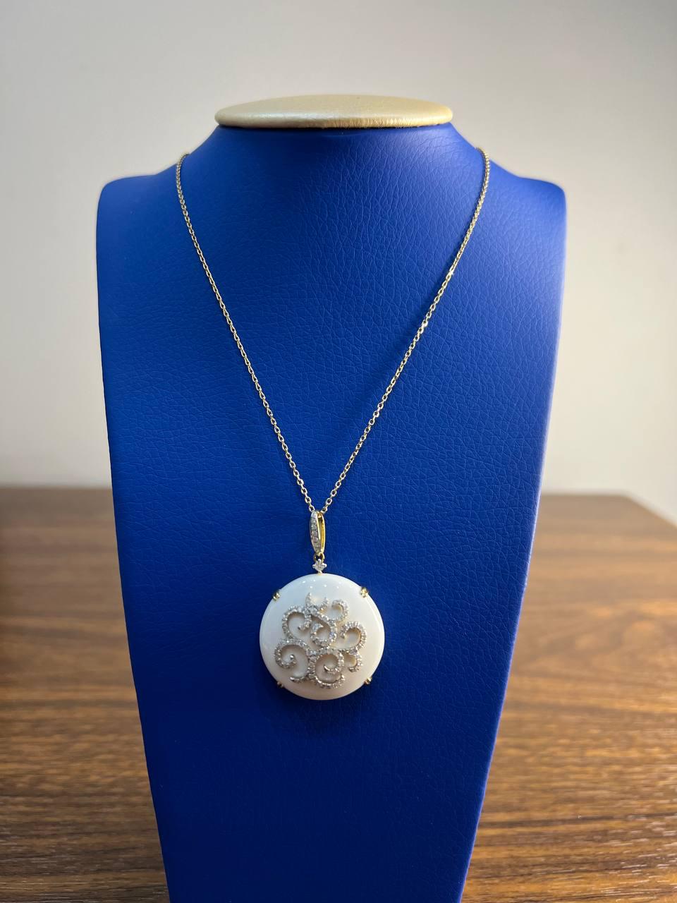 White Agate Diamond 18 Karat Rose Gold Theme Flowers Floral Pendant Necklace