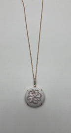 White Agate Diamond 18 Karat Rose Gold Theme Flowers Floral Pendant Necklace