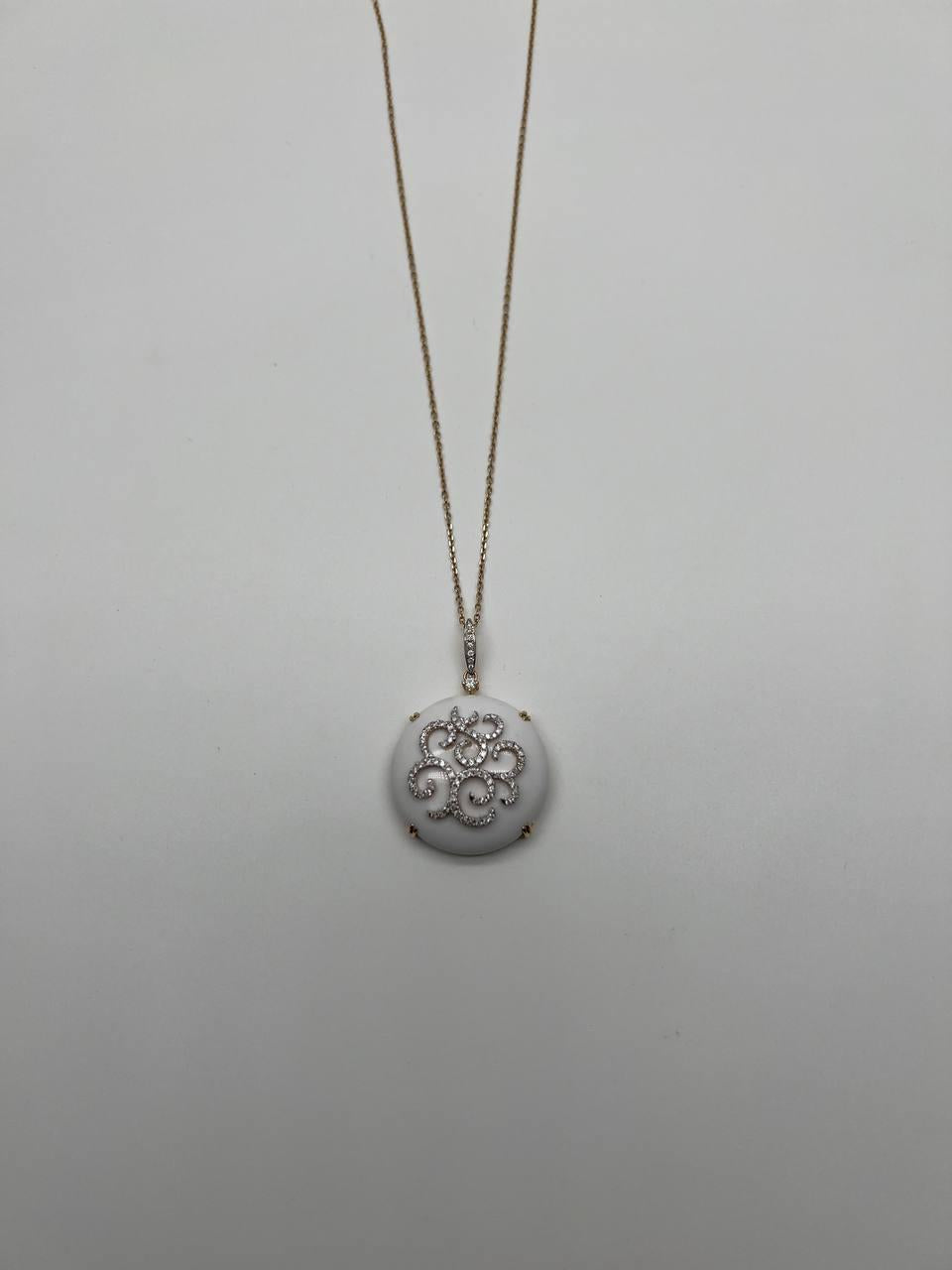 White Agate Diamond 18 Karat Rose Gold Theme Flowers Floral Pendant Necklace