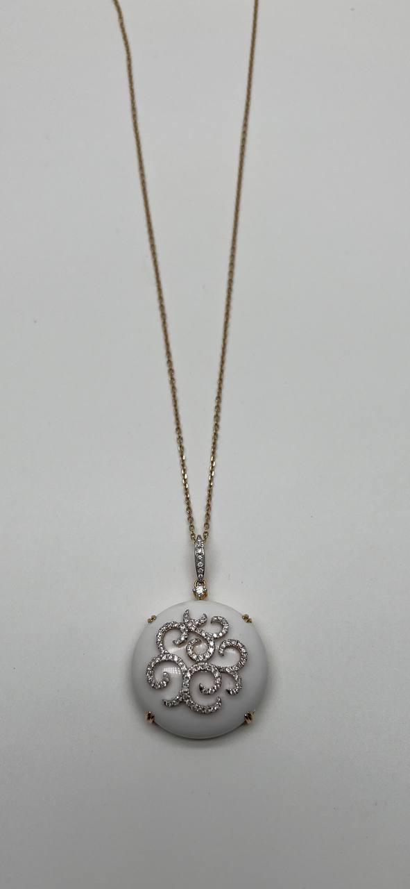 White Agate Diamond 18 Karat Rose Gold Theme Flowers Floral Pendant Necklace
