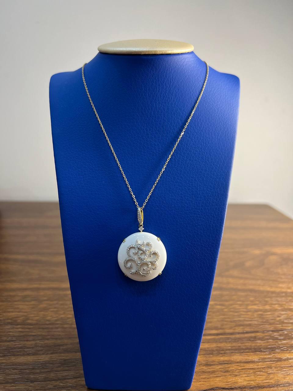 White Agate Diamond 18 Karat Rose Gold Theme Flowers Floral Pendant Necklace