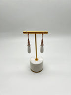 White Agate Cabochon White Pave Diamonds 18 Karat Rose Gold Unique Drop Earrings