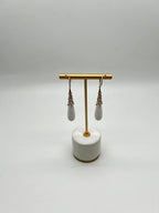 White Agate Cabochon White Pave Diamonds 18 Karat Rose Gold Unique Drop Earrings