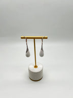 White Agate Cabochon White Pave Diamonds 18 Karat Rose Gold Unique Drop Earrings