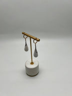 White Agate Cabochon White Pave Diamonds 18 Karat Rose Gold Unique Drop Earrings
