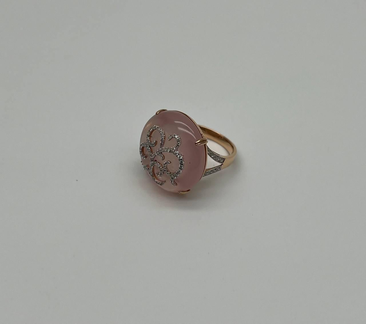Rose Quartz Diamond 18 Karat Rose Gold Rose Theme Flowers Floral Statement Ring