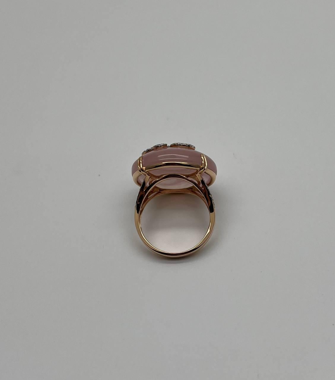 Rose Quartz Diamond 18 Karat Rose Gold Rose Theme Flowers Floral Statement Ring