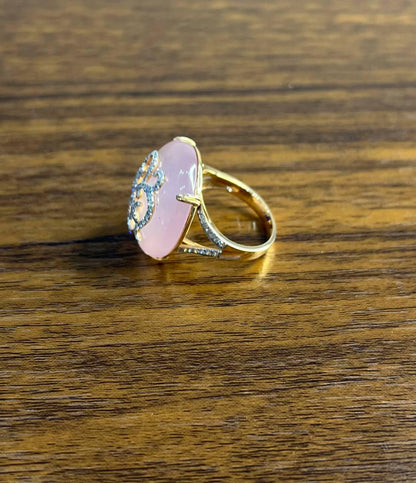 Rose Quartz Diamond 18 Karat Rose Gold Rose Theme Flowers Floral Statement Ring