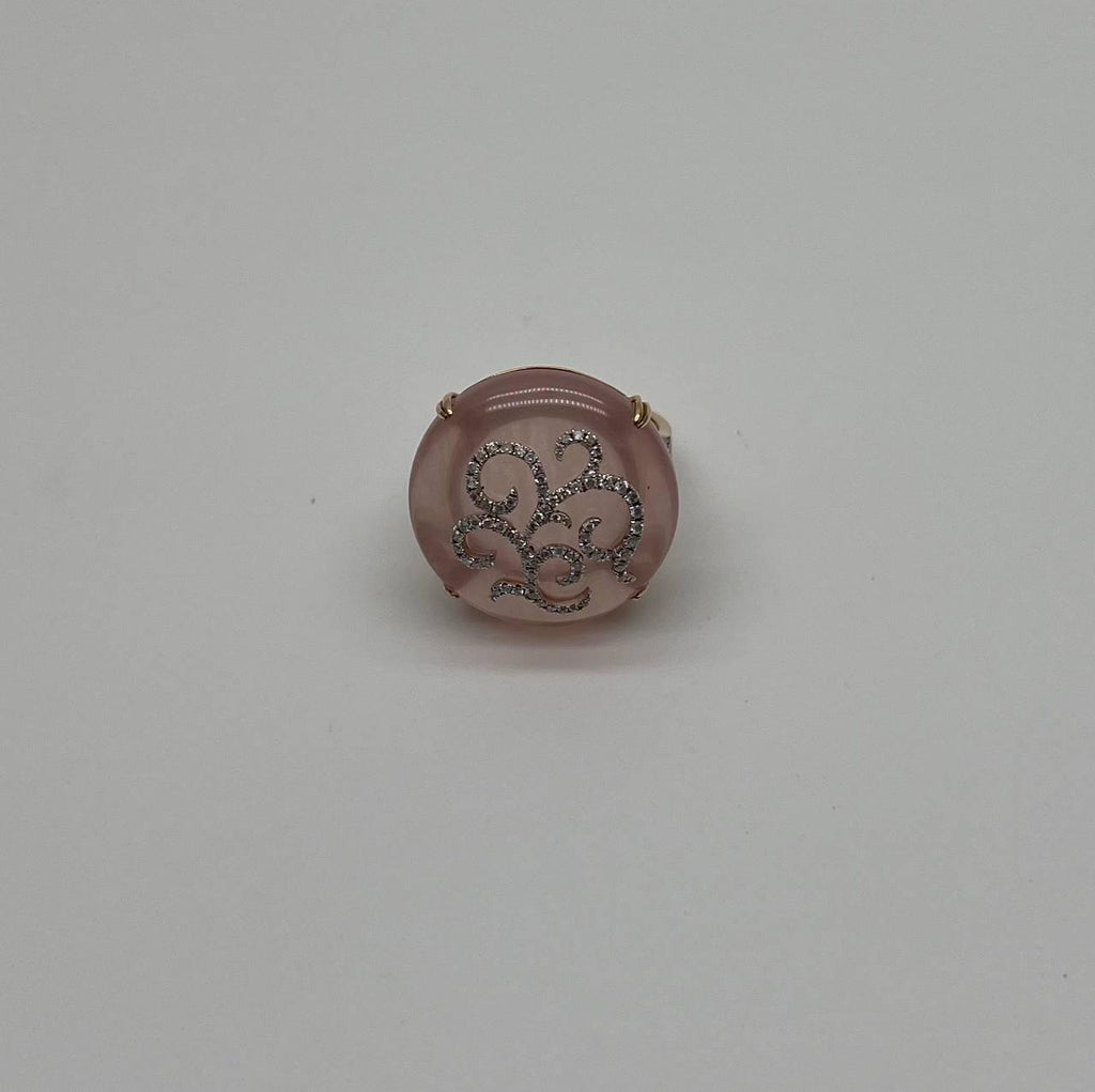 Rose Quartz Diamond 18 Karat Rose Gold Rose Theme Flowers Floral Statement Ring