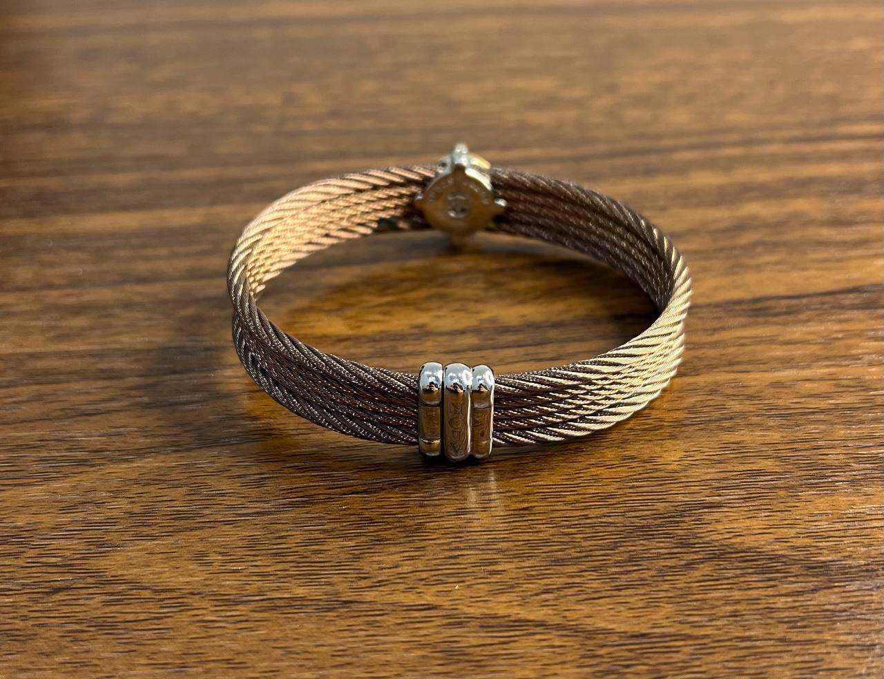 Cable Multi Row with 18K White Gold Brown Diamonds Filigree Statement Bracelet