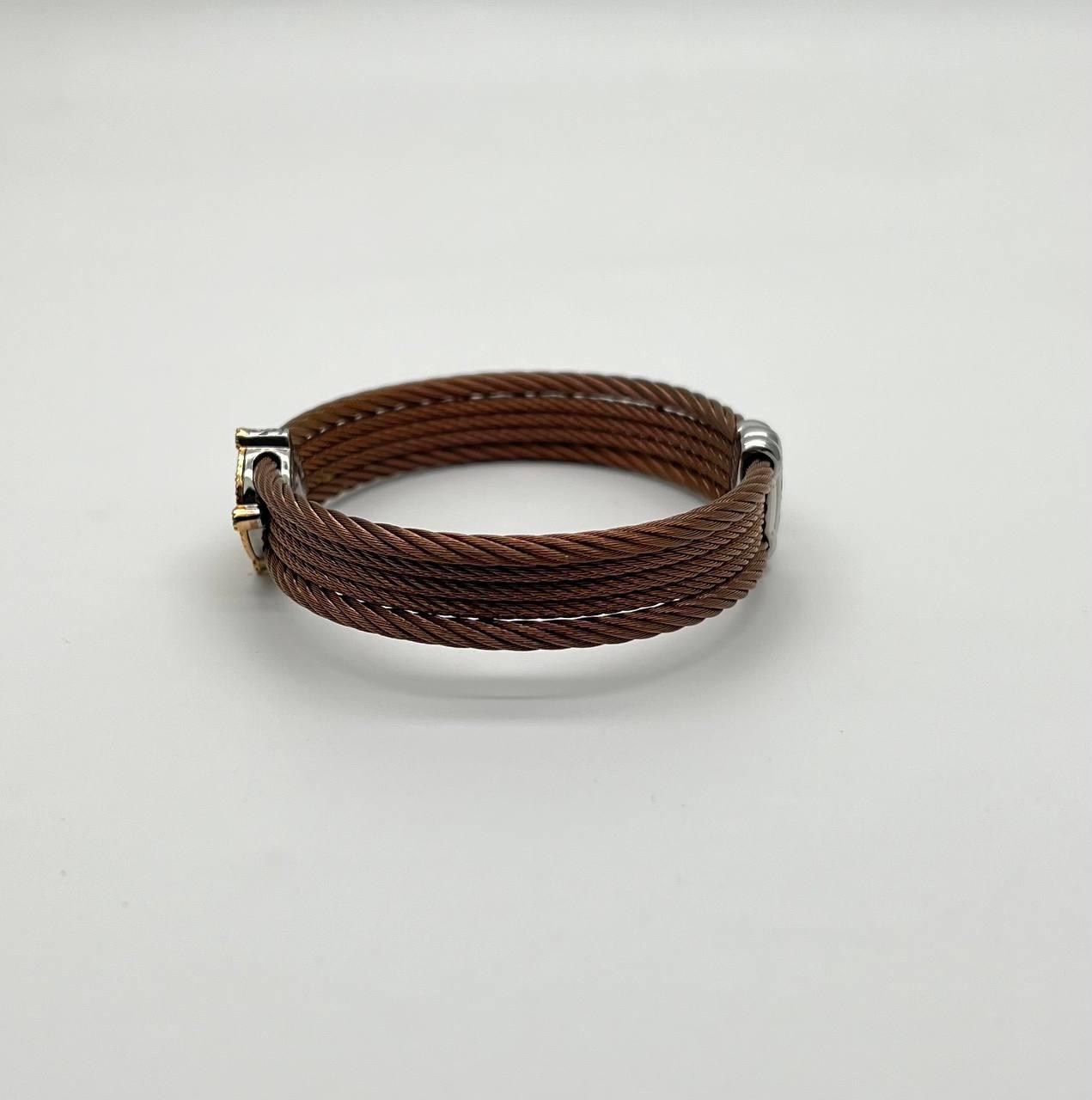 Cable Multi Row with 18K White Gold Brown Diamonds Filigree Statement Bracelet