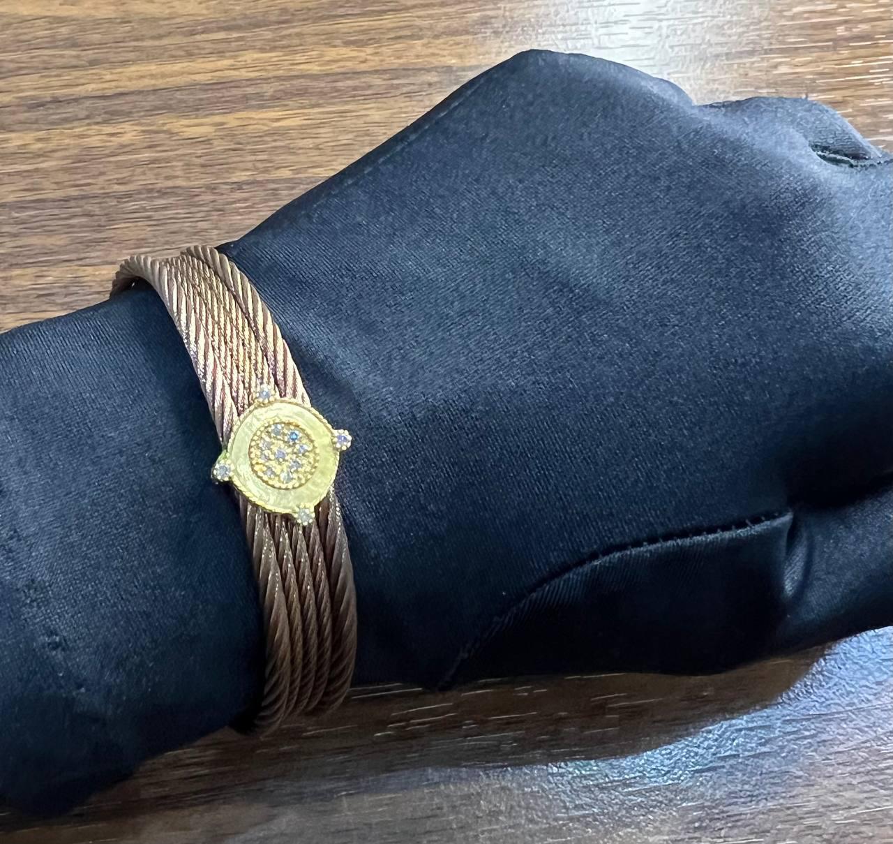 Cable Multi Row with 18K White Gold Brown Diamonds Filigree Statement Bracelet