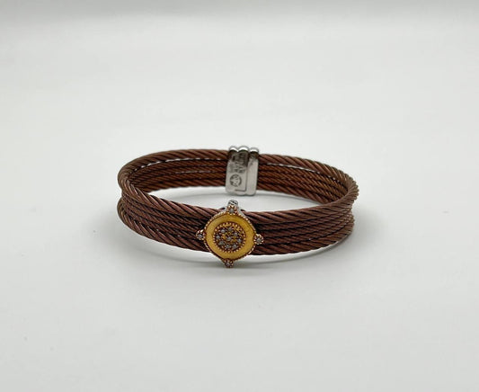 Cable Multi Row with 18K White Gold Brown Diamonds Filigree Statement Bracelet