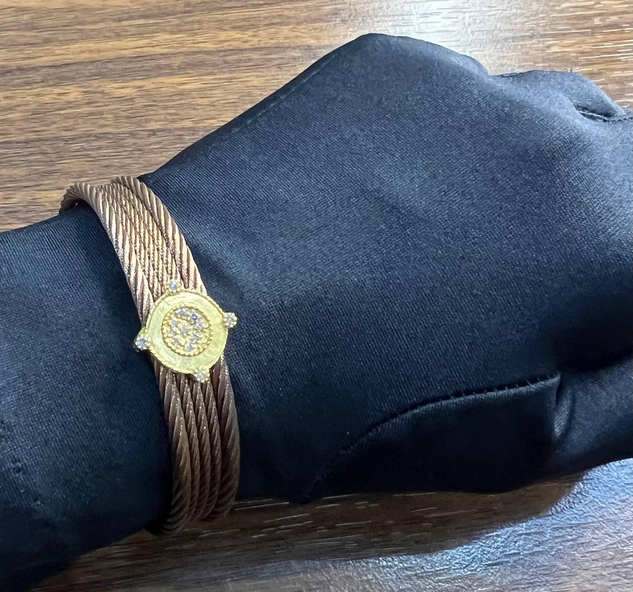 Cable Multi Row with 18K White Gold Brown Diamonds Filigree Statement Bracelet