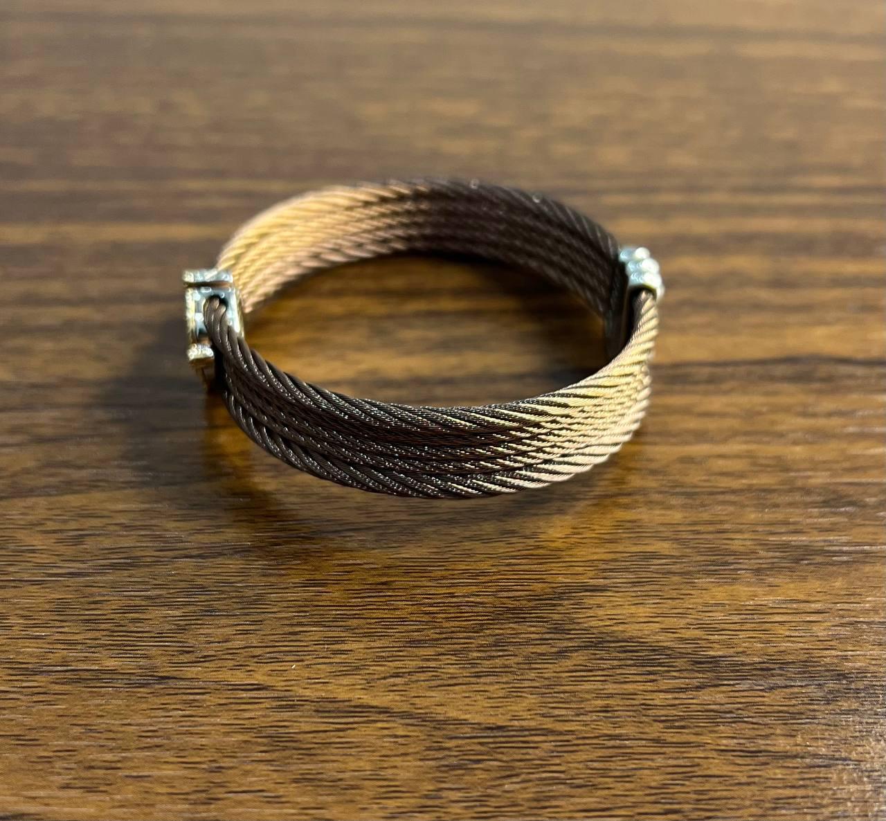 Cable Multi Row with 18K White Gold Brown Diamonds Filigree Statement Bracelet