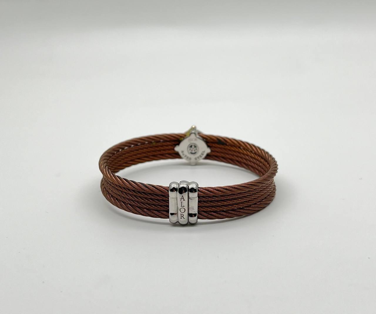 Cable Multi Row with 18K White Gold Brown Diamonds Filigree Statement Bracelet
