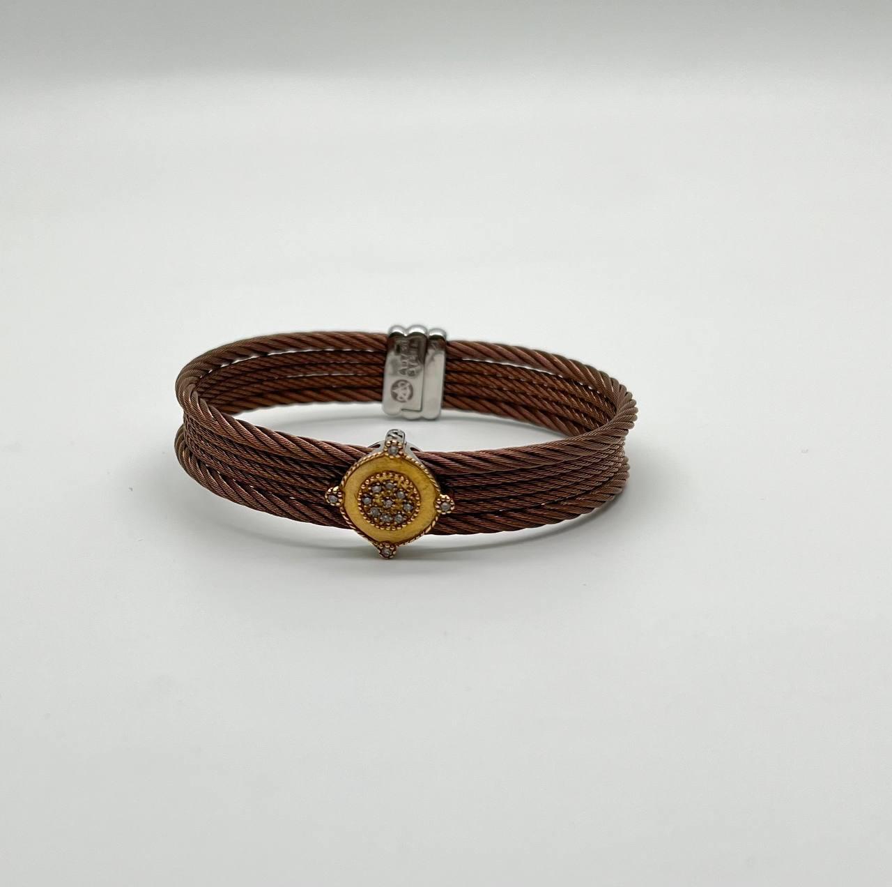 Cable Multi Row with 18K White Gold Brown Diamonds Filigree Statement Bracelet