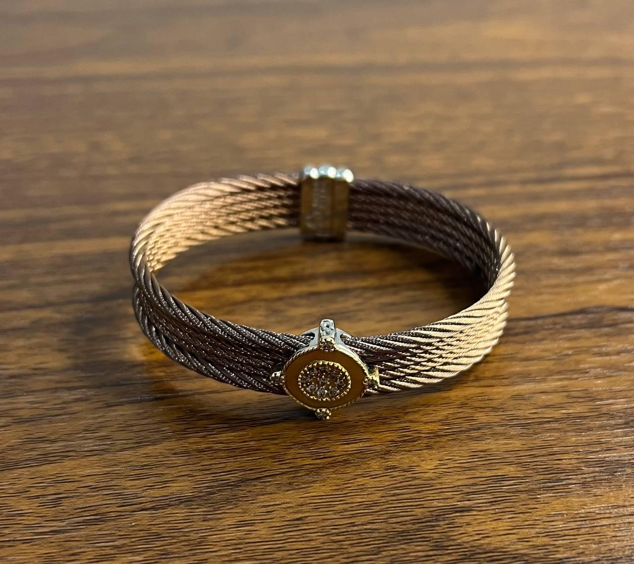 Cable Multi Row with 18K White Gold Brown Diamonds Filigree Statement Bracelet