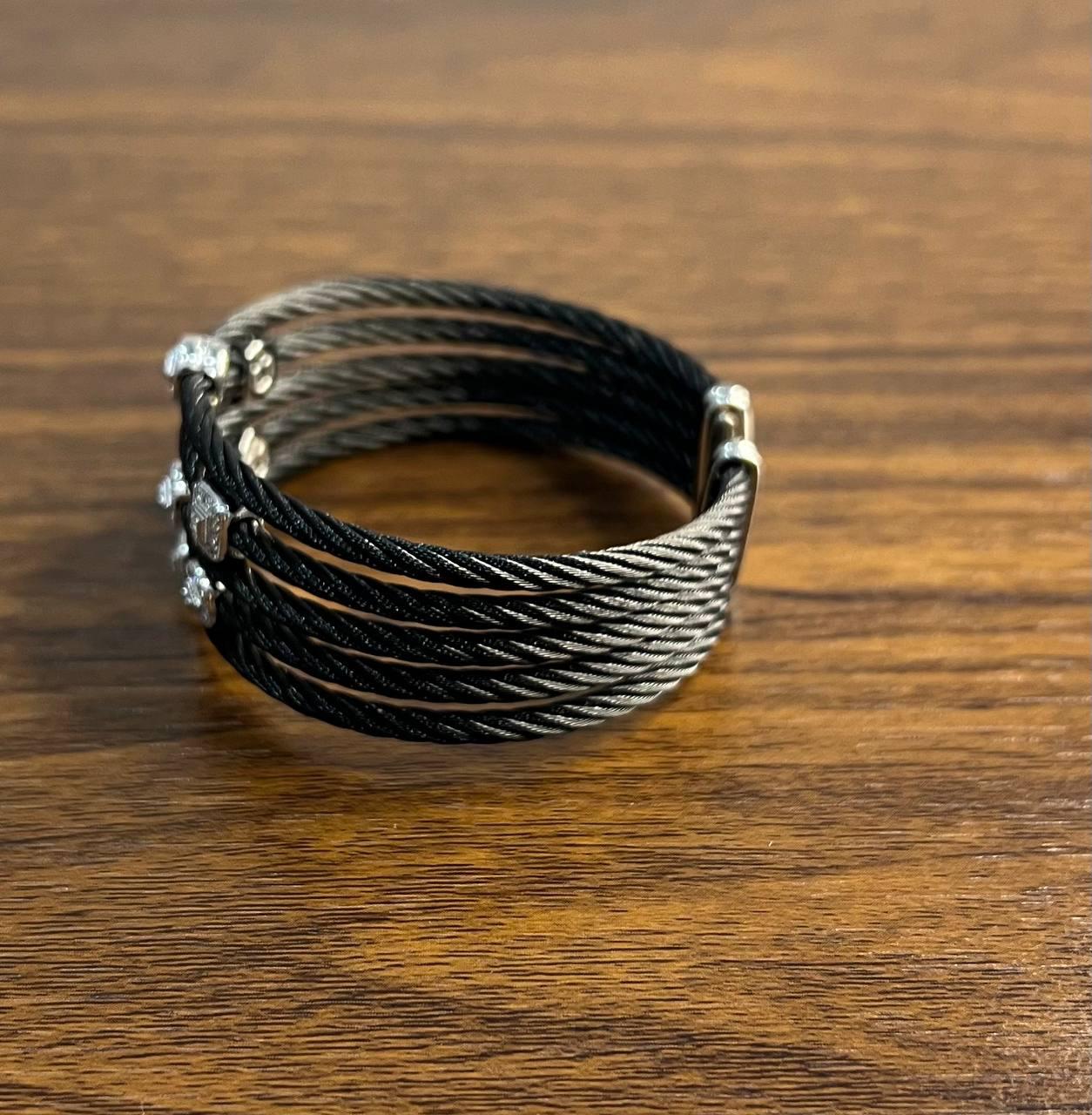 Cable Multi Row with 18K White Gold White Diamonds Filigree Statement Bracelet