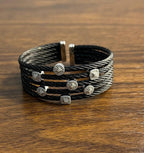 Cable Multi Row with 18K White Gold White Diamonds Filigree Statement Bracelet