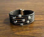 Cable Multi Row with 18K White Gold White Diamonds Filigree Statement Bracelet