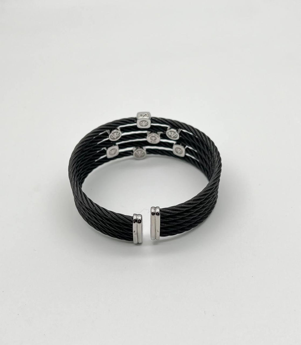 Cable Multi Row with 18K White Gold White Diamonds Filigree Statement Bracelet