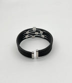 Cable Multi Row with 18K White Gold White Diamonds Filigree Statement Bracelet