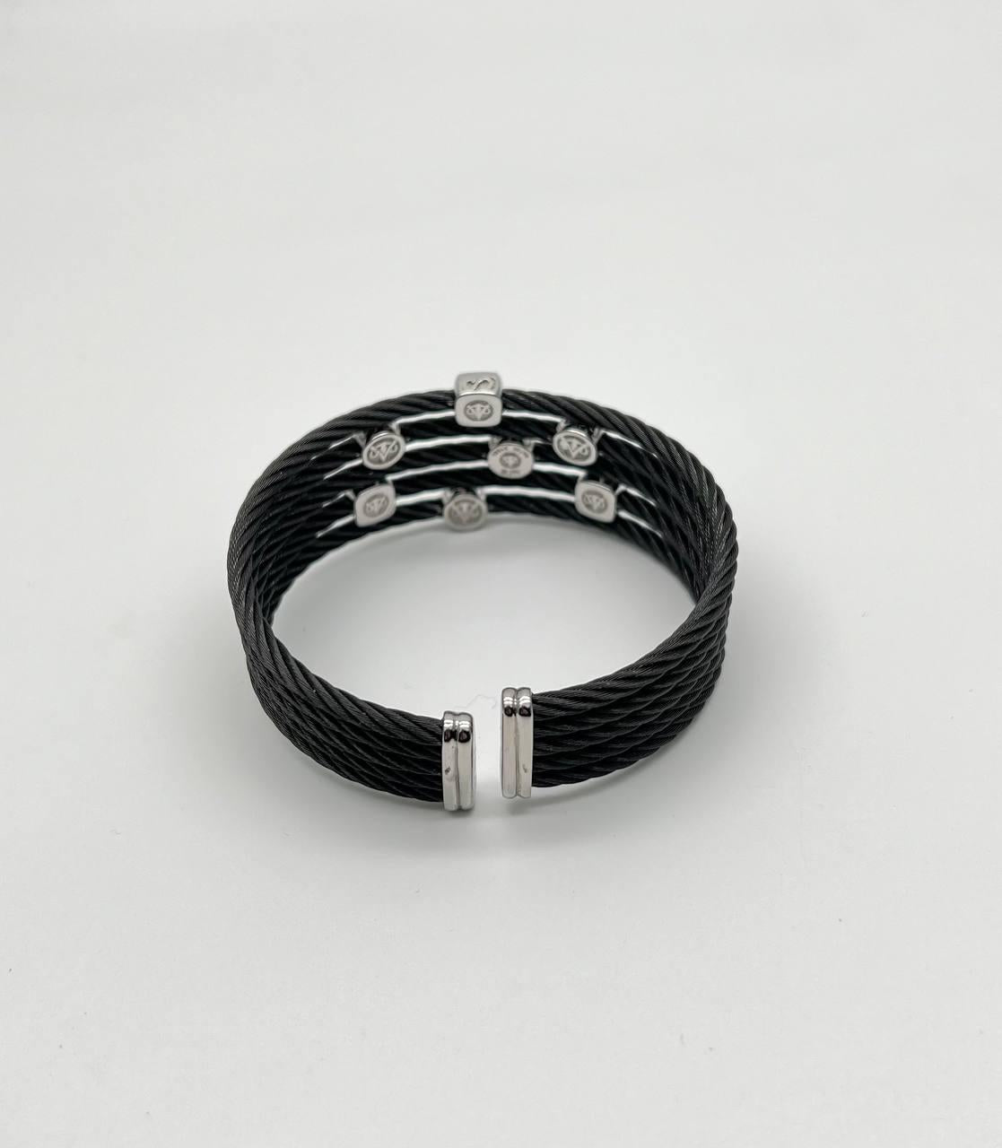 Cable Multi Row with 18K White Gold White Diamonds Filigree Statement Bracelet