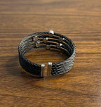 Cable Multi Row with 18K White Gold White Diamonds Filigree Statement Bracelet