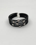 Cable Multi Row with 18K White Gold White Diamonds Filigree Statement Bracelet