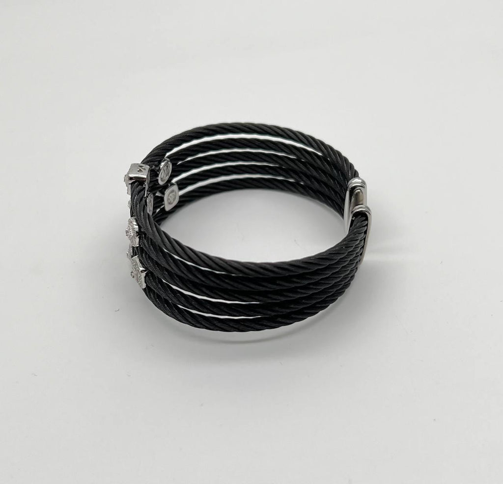 Cable Multi Row with 18K White Gold White Diamonds Filigree Statement Bracelet