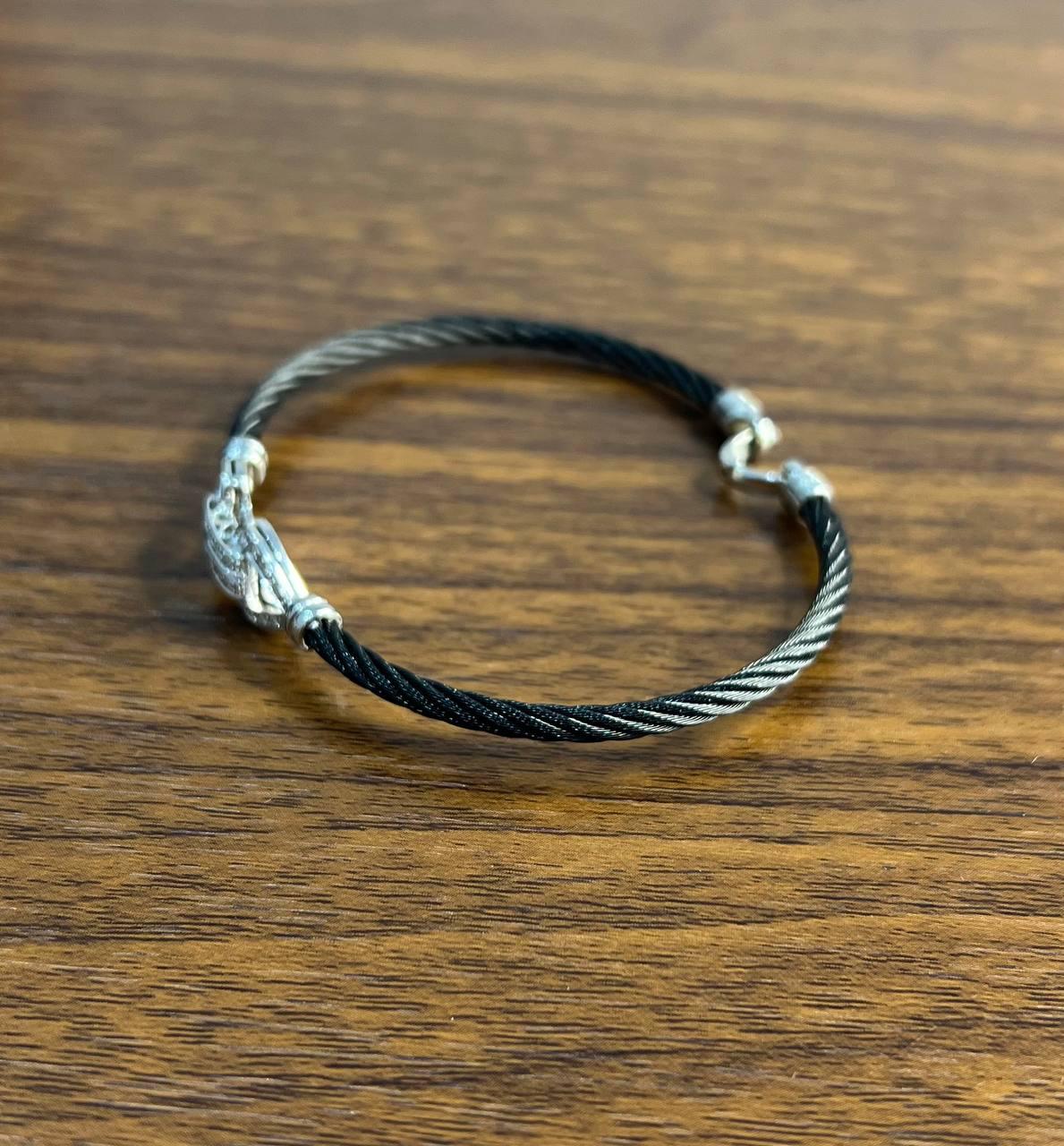 Cable Single Row with 18K White Gold White Diamonds Filigree Statement Bracelet