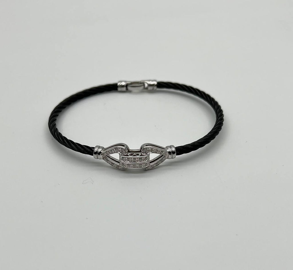 Cable Single Row with 18K White Gold White Diamonds Filigree Statement Bracelet