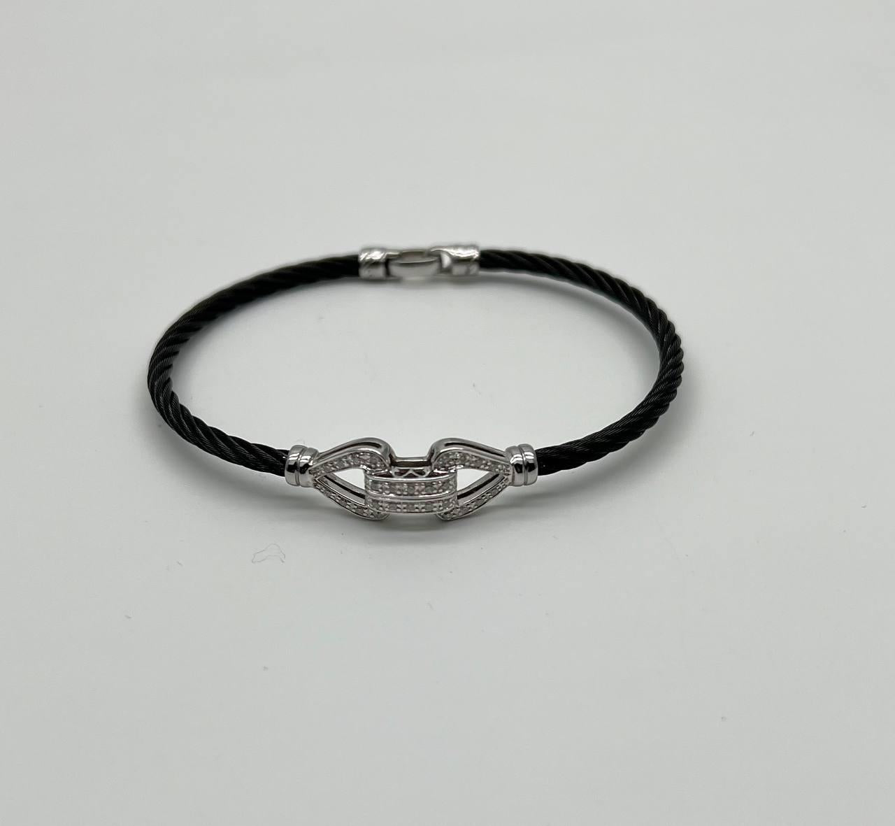 Cable Single Row with 18K White Gold White Diamonds Filigree Statement Bracelet