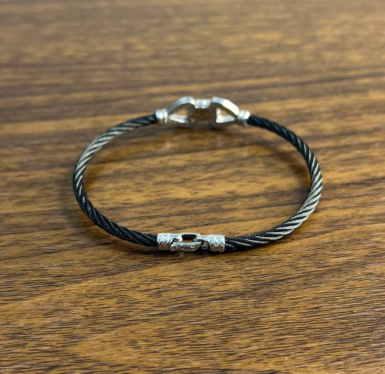 Cable Single Row with 18K White Gold White Diamonds Filigree Statement Bracelet