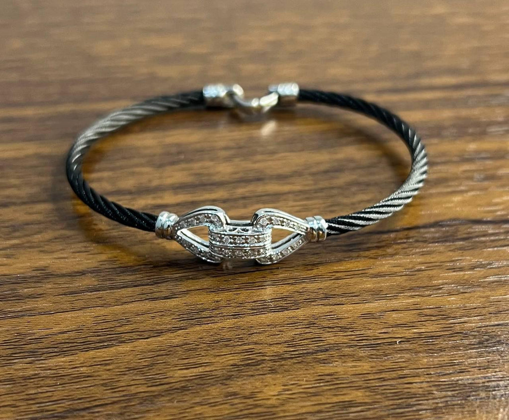Cable Single Row with 18K White Gold White Diamonds Filigree Statement Bracelet