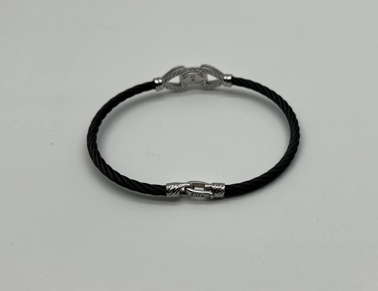 Cable Single Row with 18K White Gold White Diamonds Filigree Statement Bracelet