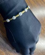 Yellow Cable Multi Row with 18K White Gold Diamonds Filigree Statement Bracelet