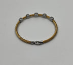 Yellow Cable Multi Row with 18K White Gold Diamonds Filigree Statement Bracelet