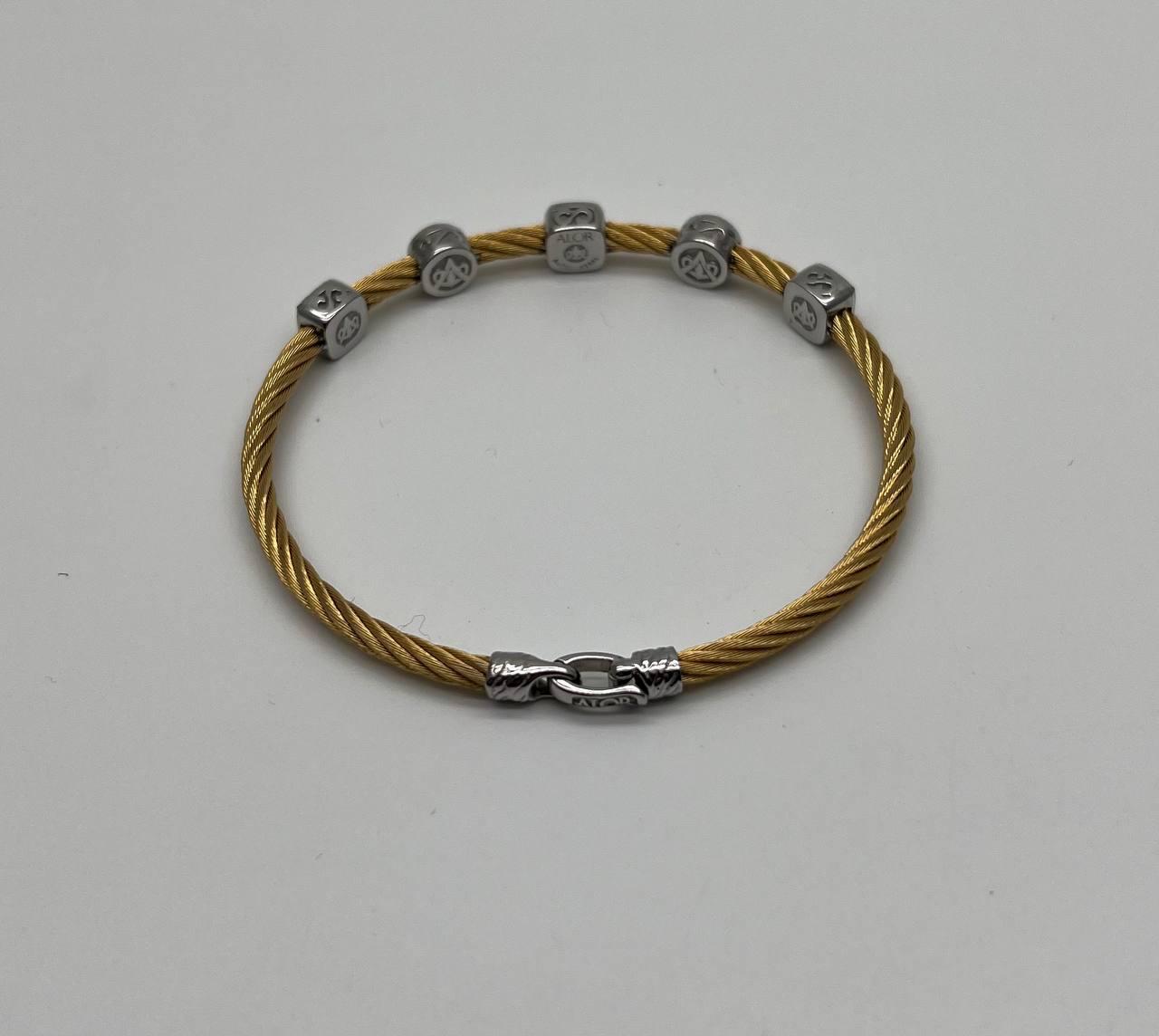 Yellow Cable Multi Row with 18K White Gold Diamonds Filigree Statement Bracelet