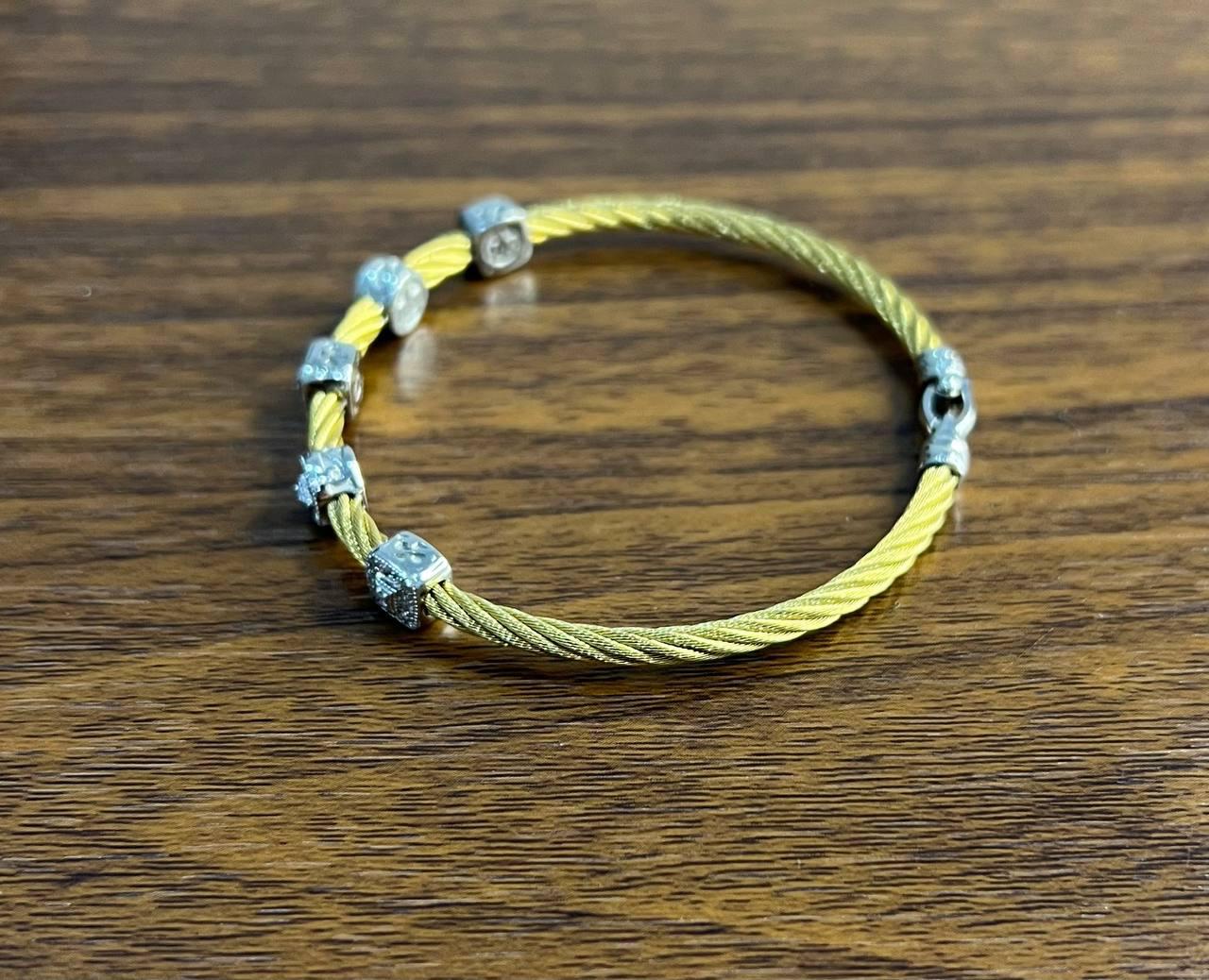 Yellow Cable Multi Row with 18K White Gold Diamonds Filigree Statement Bracelet