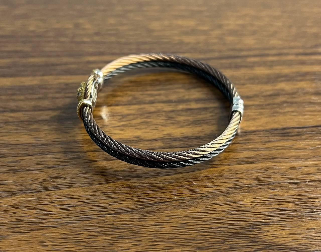 Brown Black Cable Row 18K Rose White Gold Diamonds Filigree Statement Bracelet