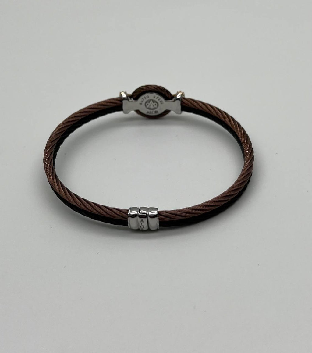 Brown Black Cable Row 18K Rose White Gold Diamonds Filigree Statement Bracelet