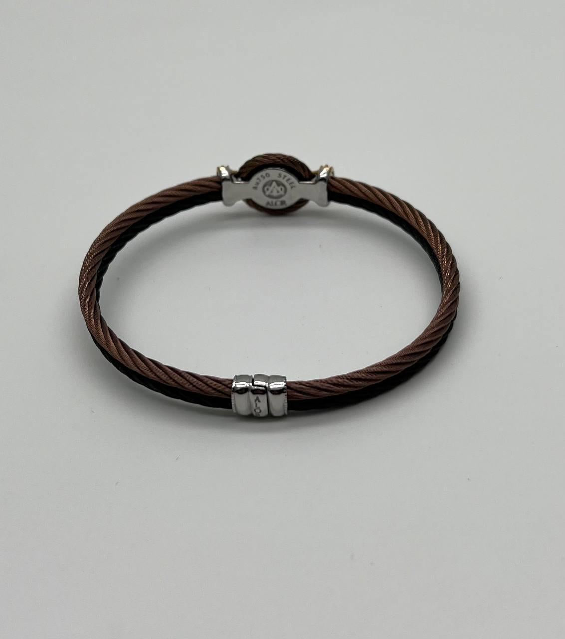 Brown Black Cable Row 18K Rose White Gold Diamonds Filigree Statement Bracelet