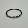 Black Cable Row with 18K White Gold Diamonds Filigree Statement Steel Bracelet