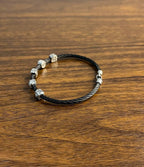 Black Cable Row with 18K White Gold Diamonds Filigree Statement Steel Bracelet