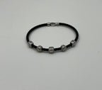 Black Cable Row with 18K White Gold Diamonds Filigree Statement Steel Bracelet