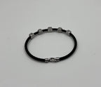 Black Cable Row with 18K White Gold Diamonds Filigree Statement Steel Bracelet