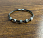 Black Cable Row with 18K White Gold Diamonds Filigree Statement Steel Bracelet