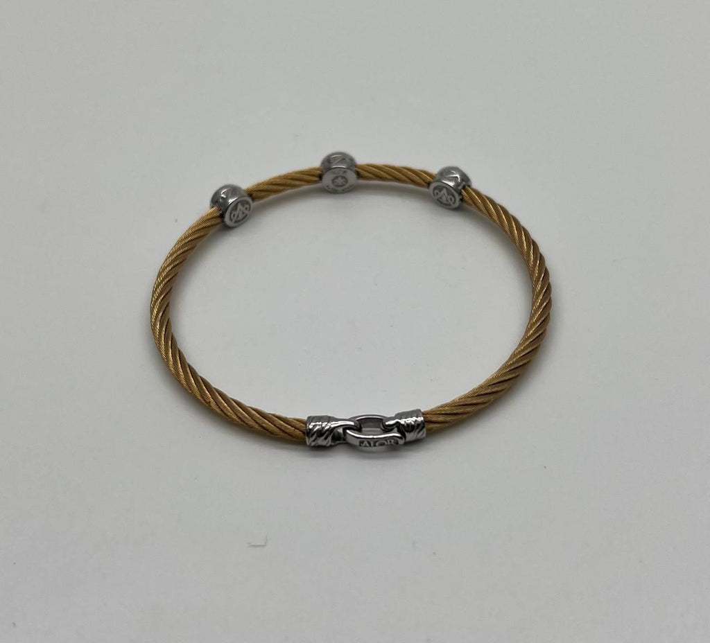Yellow Cable Row Steel 18 Karat White Gold Diamonds Filigree Statement Bracelet